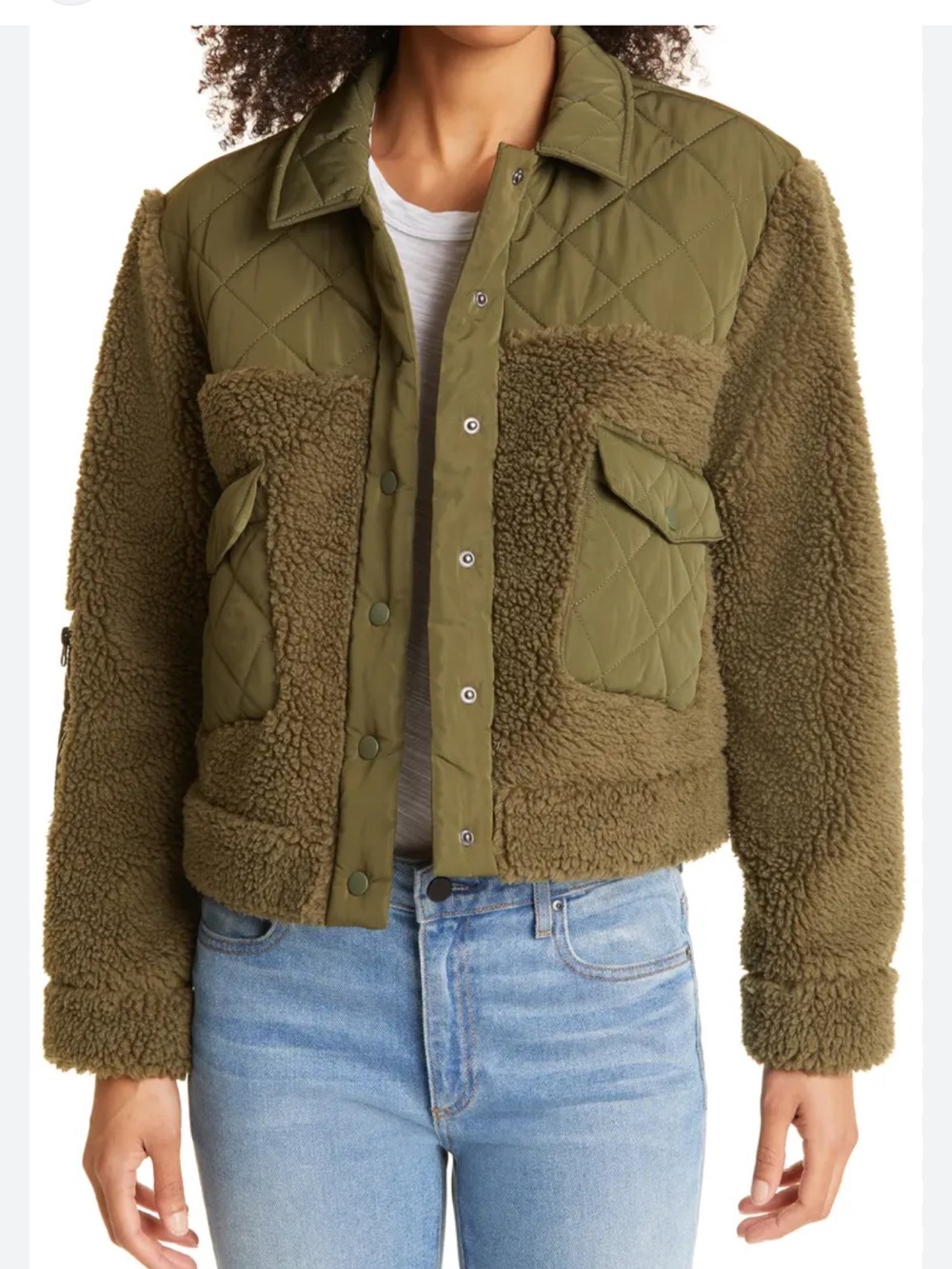 Rails Peyton Quilted Fleece Jacket in Olive Green Sz M